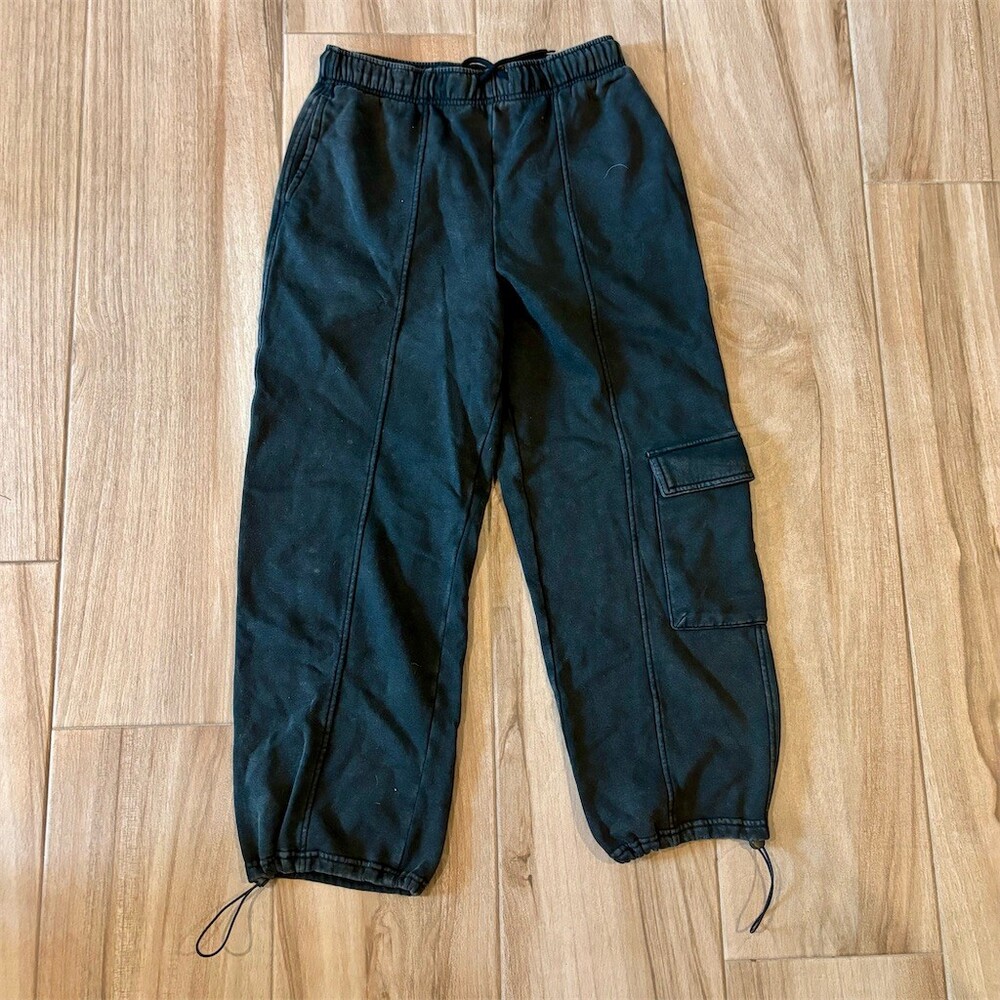 H&M Divided Cargo Jogger Sweatpants Womens Size S Black Drawstring Cuffs